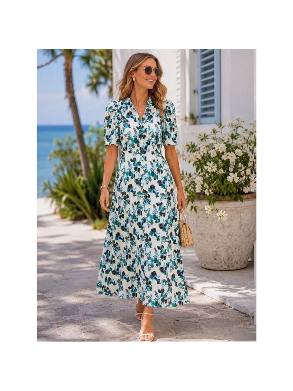 NWT Tuckernuck Hadley Floral Print Linen Midi Dress Budding Bluebell